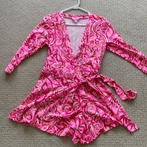 Lilly Pulitzer M pink wrap rhomper